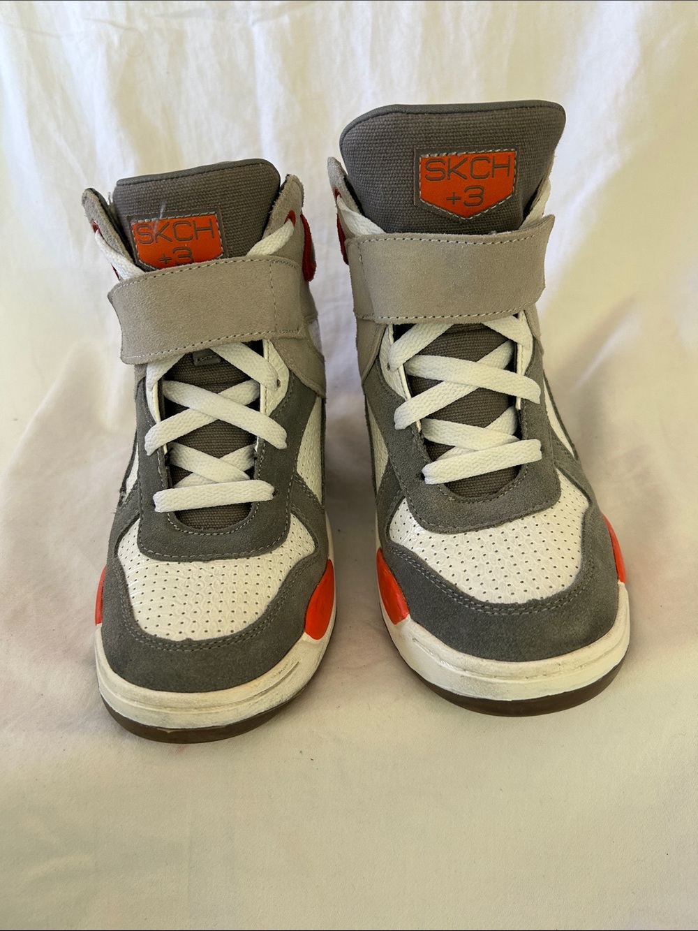 Skechers Gray, White & Orange High-Top Hidden Wedge Sneakers